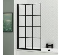 Royal Bathrooms 1400mm Matt Black Grid Framed Straight Shower Hinged Bath Screen 5mm Toughened Safety Glass