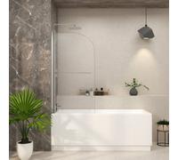 Royal Bathrooms 1435mm Curved Chrome Straight Shower Bath Screen With Rail 6mm Toughened Safety Glass