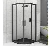 Royal Bathrooms 800 X 800mm Matt Black Quadrant Shower Enclosure With Black Stone Tray Double Sliding Door Walk In Corner Cubicle 6mm Safety Glass
