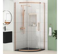 Royal Bathrooms 800mm Single Door Quadrant Shower Enclosure With Black Stone Tray Corner Cubicle 8mm Easy Clean Glass 1950mm Tall - Brushed Bronze