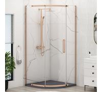 Royal Bathrooms 900mm Single Door Quadrant Shower Enclosure With Grey Stone Tray Corner Cubicle 8mm Easy Clean Glass, 1950mm Tall - Brushed Bronze
