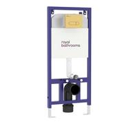 Royal Bathrooms Aqua Wall Hung Toilet Frame With Dual Flush Concealed Cistern & Square Brushed Brass Plate
