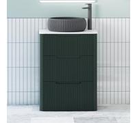 Royal Bathrooms Avenza 600mm Deep Moss Green Floor Standing Countertop Bathroom Vanity Unit 3 Drawer With Milan Black Basin