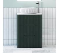 Royal Bathrooms Avenza 600mm Deep Moss Green Floor Standing Countertop Bathroom Vanity Unit 3 Drawer With Milan Basin