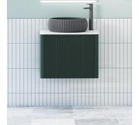 Royal Bathrooms Avenza 600mm Deep Moss Green Wall Hung Bathroom Countertop Vanity Unit 1 Drawer With Milan Black Basin