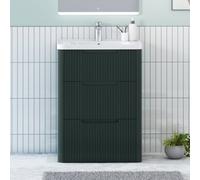 Royal Bathrooms Avenza 600mm Fluted Floor Standing Vanity Unit Deep Moss Green 3 Drawer Storage Cabinet With Ceramic Basin