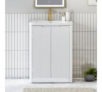 Royal Bathrooms Avenza 600mm Fluted Floor Standing Vanity Unit Matt White 2 Door Storage Cabinet With Ceramic Basin
