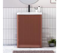 Royal Bathrooms Avenza 600mm Fluted Floor Standing Vanity Unit Terracotta Clay 2 Door Storage Cabinet With Ceramic Basin