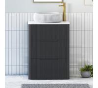 Royal Bathrooms Avenza 600mm Matt Obsidian Black Floor Standing Countertop Bathroom Vanity Unit 3 Drawer With Milan Basin