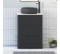 Royal Bathrooms Avenza 600mm Matt Obsidian Black Floor Standing Countertop Bathroom Vanity Unit 3 Drawer With Milan Black Basin