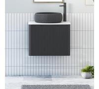 Royal Bathrooms Avenza 600mm Matt Obsidian Black Wall Hung Bathroom Countertop Vanity Unit 1 Drawer With Milan Black Basin
