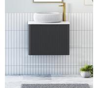 Royal Bathrooms Avenza 600mm Matt Obsidian Black Wall Hung Bathroom Countertop Vanity Unit 1 Drawer With Milan Basin
