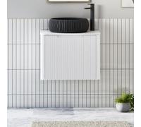 Royal Bathrooms Avenza 600mm Matte White Wall Hung Bathroom Countertop Vanity Unit 1 Drawer With Milan Black Basin