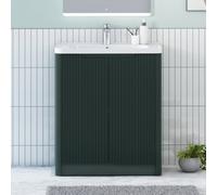 Royal Bathrooms Avenza 700mm Fluted Floor Standing Vanity Unit Deep Moss Green 2 Door Storage Cabinet With Ceramic Basin