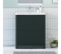 Royal Bathrooms Avenza 700mm Fluted Floor Standing Vanity Unit Deep Moss Green 2 Drawer Storage Cabinet With Ceramic Basin