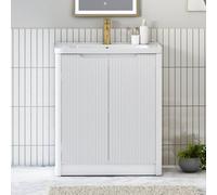 Royal Bathrooms Avenza 700mm Fluted Floor Standing Vanity Unit Matt White 2 Door Storage Cabinet With Ceramic Basin