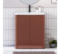 Royal Bathrooms Avenza 700mm Fluted Floor Standing Vanity Unit Terracotta Clay 2 Door Storage Cabinet With Ceramic Basin