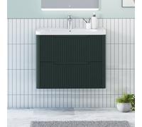 Royal Bathrooms Avenza 700mm Fluted Wall Hung Vanity Unit Deep Moss Green 2 Drawer Storage Cabinet With Ceramic Basin