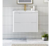 Royal Bathrooms Avenza 700mm Fluted Wall Hung Vanity Unit Matt White 2 Drawer Storage Cabinet With Ceramic Basin