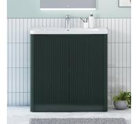 Royal Bathrooms Avenza 800mm Fluted Floor Standing Vanity Unit Deep Moss Green 2 Door Storage Cabinet With Ceramic Basin