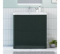 Royal Bathrooms Avenza 800mm Fluted Floor Standing Vanity Unit Deep Moss Green 2 Drawer Storage Cabinet With Ceramic Basin