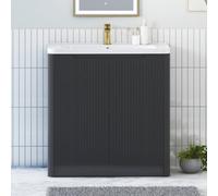 Royal Bathrooms Avenza 800mm Fluted Floor Standing Vanity Unit Matt Obsidian Black 2 Door Storage Cabinet With Ceramic Basin