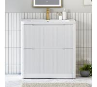 Royal Bathrooms Avenza 800mm Fluted Floor Standing Vanity Unit Matt White 2 Drawer Storage Cabinet With Ceramic Basin