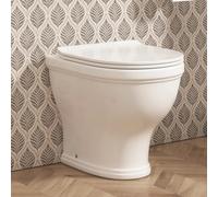 Royal Bathrooms Back to Wall Rimless Toilet Pan Short Projection Gloss White Ceramic Round Shape with Slim Soft Close Seat -Venice