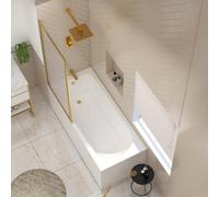 Royal Bathrooms Breeze 1600 X 700mm Acrylic Single Ended Round Edged Gloss White Straight Bath With Brushed Brass Framed Fluted Screen