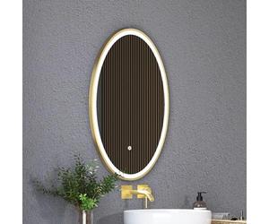 Royal Bathrooms Capri 500x800mm Oval LED Illuminated Mirror - Brushed Brass Finish with Demister Pad, Modern Style for Clear Reflections
