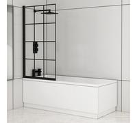 Royal Bathrooms Cesar 1400 X 700mm Acrylic Square Edged Single Ended Gloss White Straight Bathtub With Matt Black Square Grid Screen