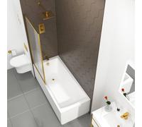 Royal Bathrooms Cesar 1500 X 700mm Acrylic Square Edged Single Ended Gloss White Straight Bath With Brushed Brass Framed Fluted Screen