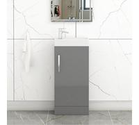 Royal Bathrooms Como 400mm Cloakroom Floor Standing Vanity Sink Unit Indigo Grey Gloss - 1 Door