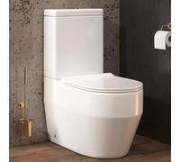 Royal Bathrooms Contemporary Aspen Close Coupled Rimless Toilet with Dual Flush Cistern, Quick Release Slim Soft Close Seat, White Ceramic D-Shaped Round WC Pan
