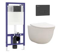 Royal Bathrooms Divine Rimless Wall Hung Toilet, Aqua Matte Black Plate Wall Hung Frame Gloss White Pan, Slim Soft Close Seat