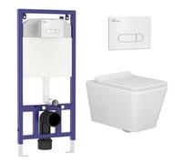 Royal Bathrooms Elena Rimless Wall Hung Toilet, Aqua Chrome Plate Wall Hung Frame Gloss White Round Pan, Slim Soft Close Seat