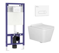 Royal Bathrooms Elena Rimless Wall Hung Toilet, Aqua White Plate Wall Hung Frame Gloss White Round Pan, Slim Soft Close Seat