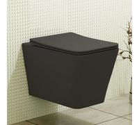 Royal Bathrooms Elena Rimless Wall Hung Toilet Matt Black Square Pan With Slim Soft Close Seat