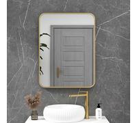 Royal Bathrooms Elmore 800 x 600mm Wall Mounted Bathroom Non-LED Mirror Brushed Brass Aluminium Framed Rectangular Minimalist Design
