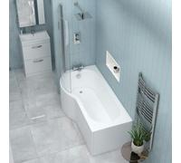 Royal Bathrooms Elva 1700 X 850mm Acrylic Left Hand P-Shaped Shower Gloss White Bathtub With Front Panel & Shower Screen
