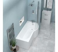 Royal Bathrooms Elva 1700 X 850mm Acrylic Right Hand P-Shaped Shower Gloss White Bathtub With Shower Screen & Leg Set