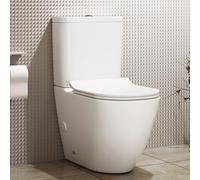 Royal Bathrooms Elva Contemporary Gloss White Close Coupled Rimless Toilet with Dual Flush Cistern Quick Release Slim Soft Close Seat Round Shape Bathroom WC