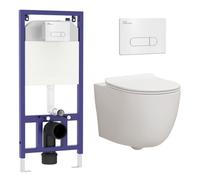 Royal Bathrooms Elva Rimless Wall Hung Toilet, Aqua Chrome Plate Wall Hung Frame Gloss White Round Pan, Slim Soft Close Seat