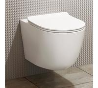 Royal Bathrooms Elva Wall Hung Rimless Toilet Short Projection 360mm Gloss White Round Pan Modern Bathroom Style & Slim Soft Close Seat - Compact Fit.