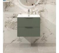 Royal Bathrooms Evora 600mm Sage Green Fluted Wall Hung Vanity Unit 2 Drawer With Ceramic Basin