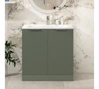 Royal Bathrooms Evora 800mm Sage Green Fluted Floor Standing Vanity Unit 2 Door With Stone Basin