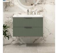 Royal Bathrooms Evora 800mm Sage Green Fluted Wall Hung Vanity Unit 2 Drawer With Undrilled Stone Basin
