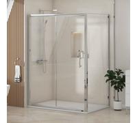Royal Bathrooms Grand 1400 X 800mm Sliding Door Shower Enclosure With White Slate Effect Stone Shower Tray & Side Panel 6mm Safety Tempered Glass