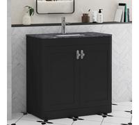 Royal Bathrooms Henley 800mmmatt Nocturne Black Floor Standing Vanity Unit With Black Star Top & Chrome Knob