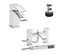 Royal Bathrooms Kartell Flair Dual Lever Bath Shower Mixer And Basin Sink Tap + Free Waste Solid Brass With Chrome Finish